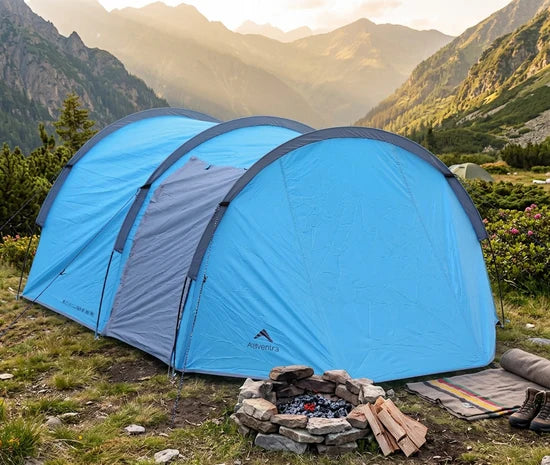 Adventra 4 Person Waterproof Camping Tent ET1104 – Lightweight & Durable- Aqua Blue