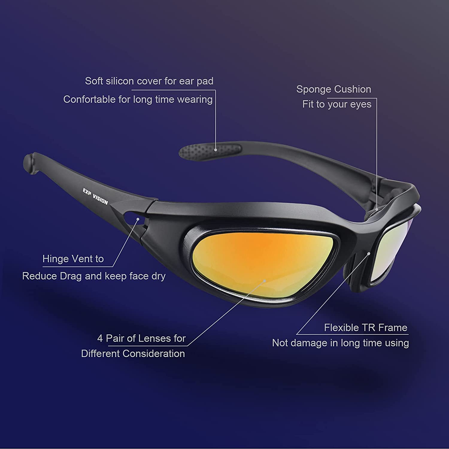 Polarized UV400 Sunglasses for Outdoor Sports with Interchangeable Lenses