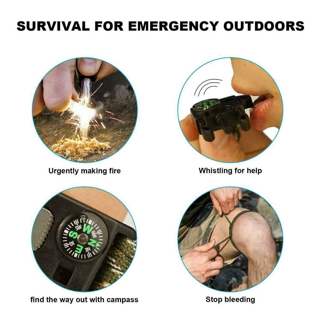 Survival Bracelet Wrist Strap With Flint Fire Starter