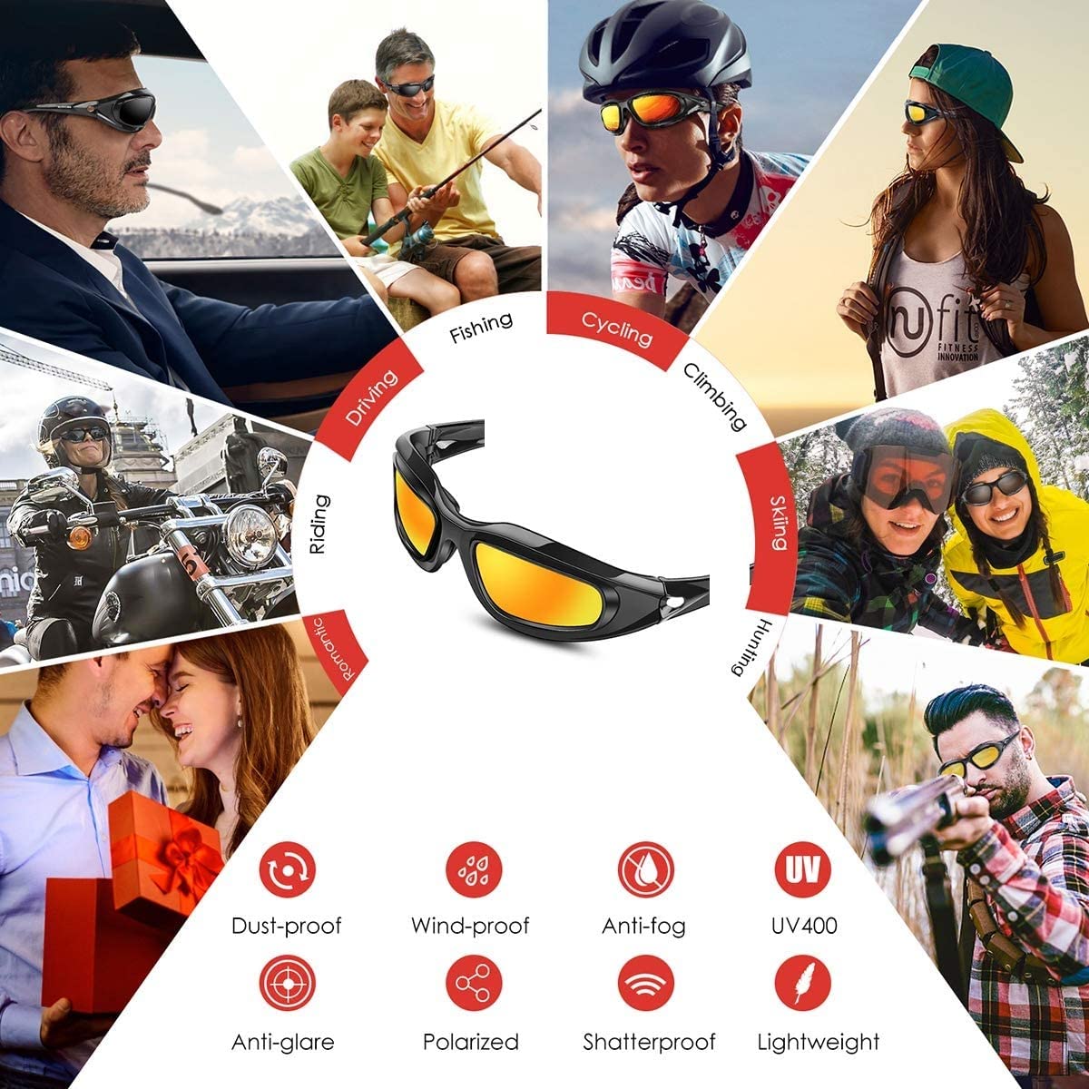 Polarized UV400 Sunglasses for Outdoor Sports with Interchangeable Lenses