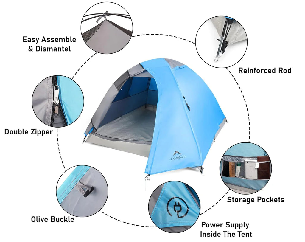 Adventra 3-Person Camping Tent with UV Protection & Waterproof Flysheet (ET1100) Aqua Blue