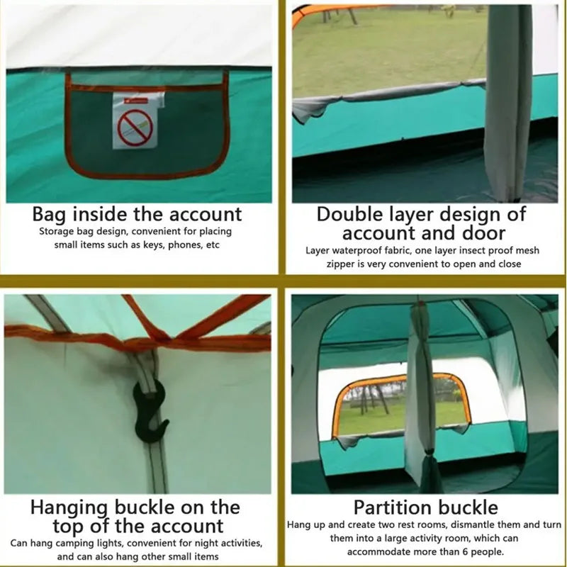Camping Tent Waterproof with 2 Rooms for 9-12 Person