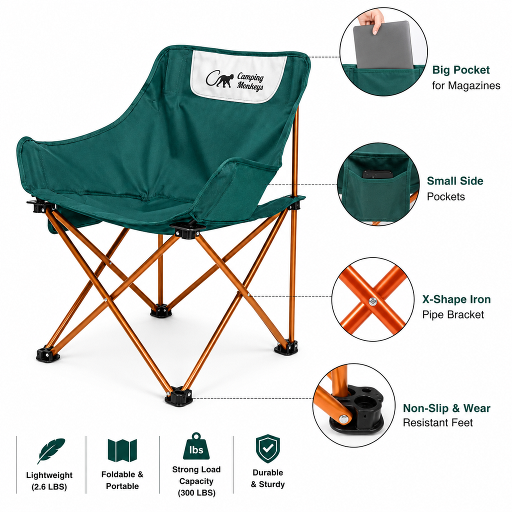 Camping Monkey Portable Moon Chair – Aluminum Folding Camping Chair