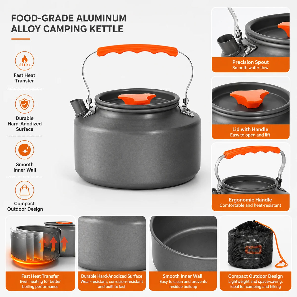 1.1L Aluminum Outdoor Camping Kettle
