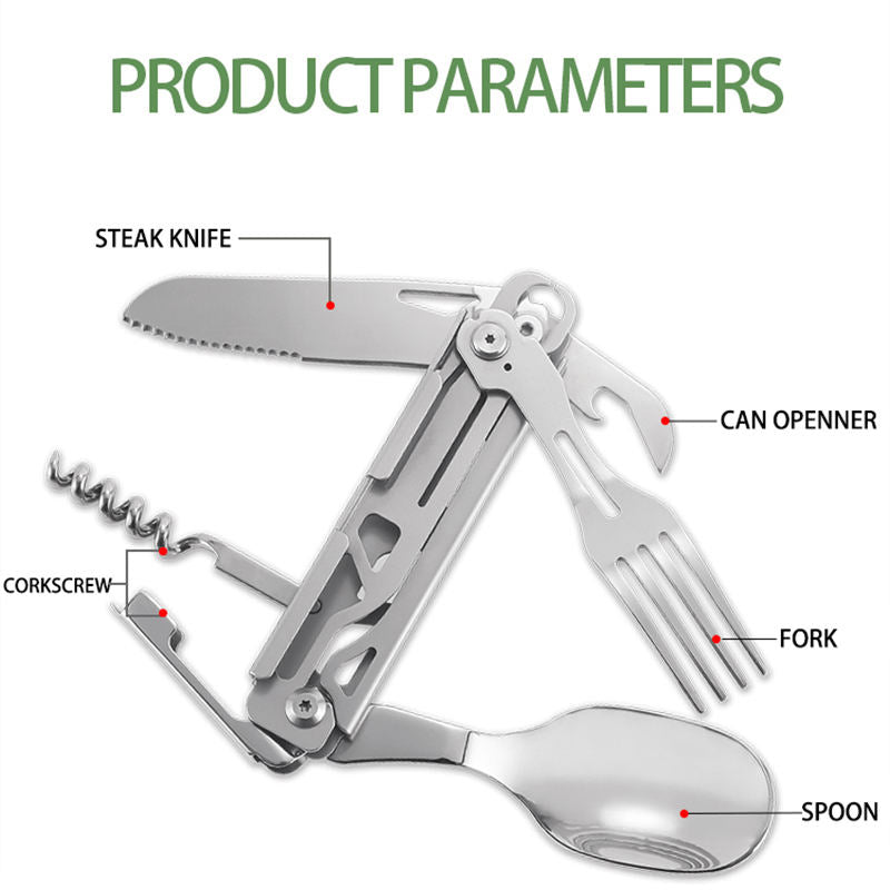 5-in-1 Steel Campware Cutlery Set | Multitool | Camping Monkeys