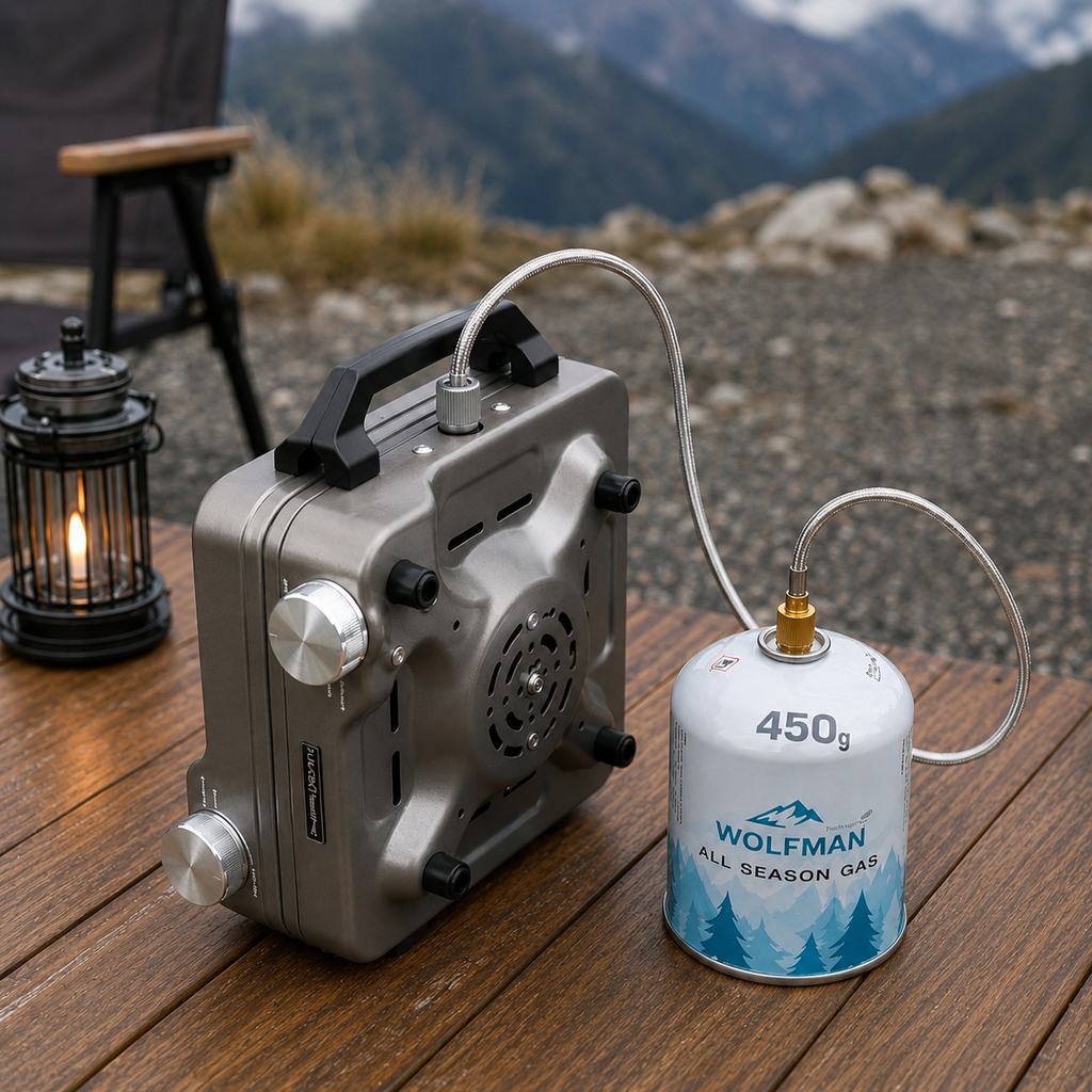 Folding Portable Double Burner Propane & Butane Camping Stove with Pipe