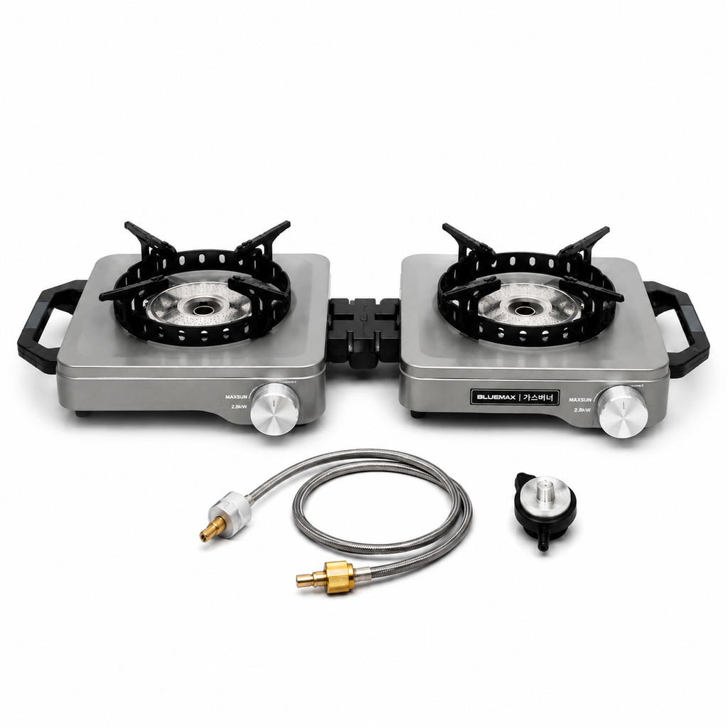 Folding Double Burner Portable Propane & Butane Camping Stove with Pipe