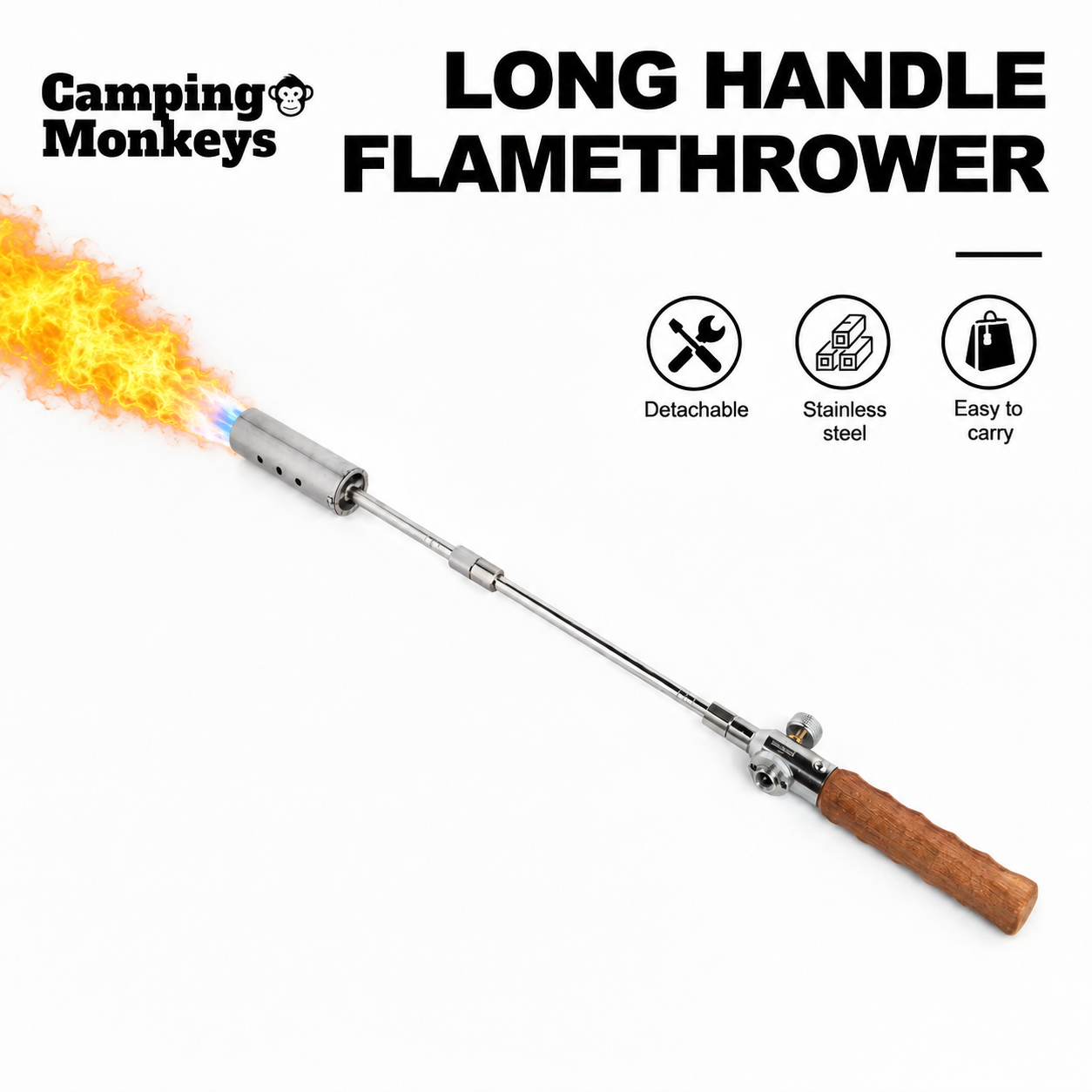 Portable Camping Gas Torch Burner with Detachable Pipe & Adjustable Flame Control