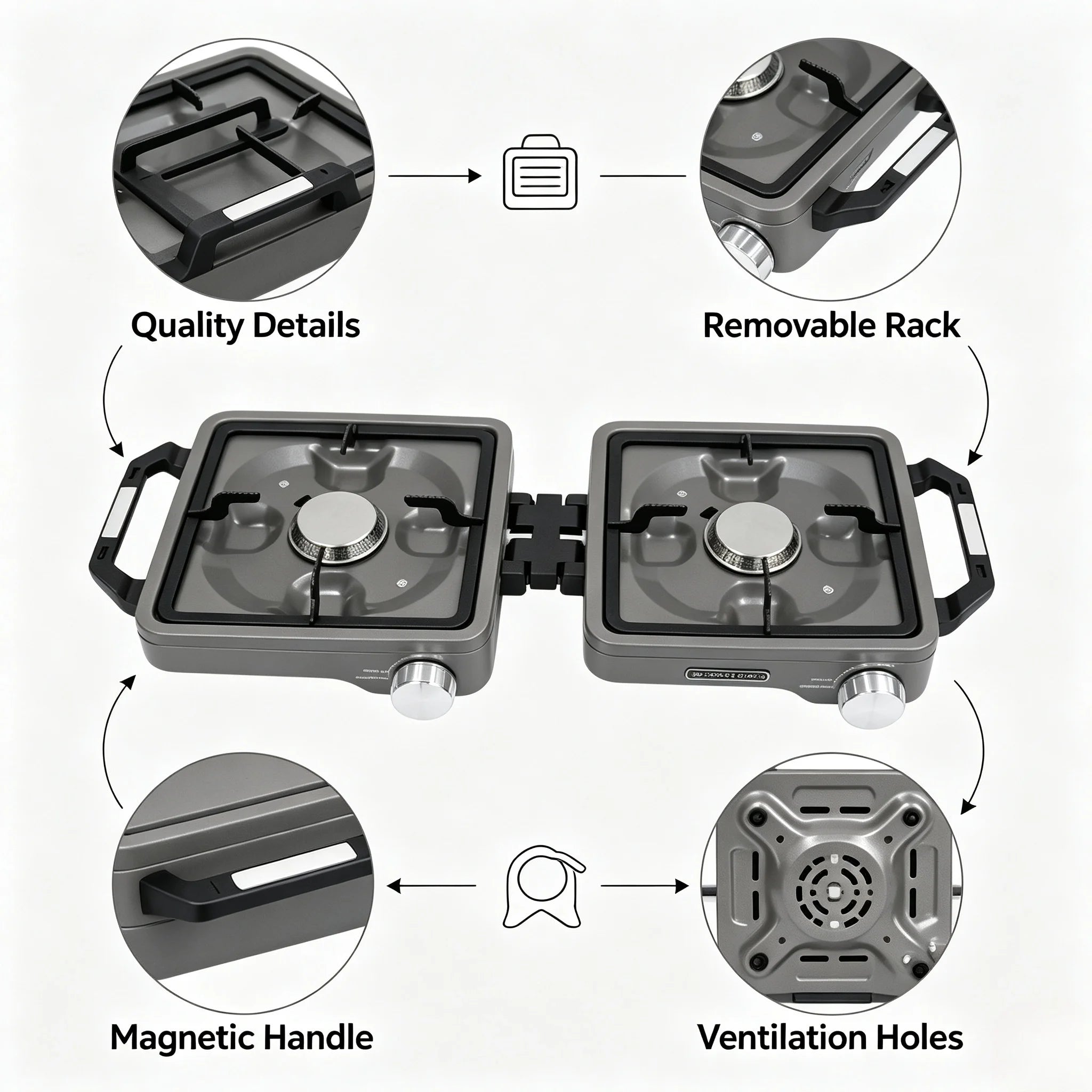 Folding Double Burner Portable Propane & Butane Camping Stove with Pipe