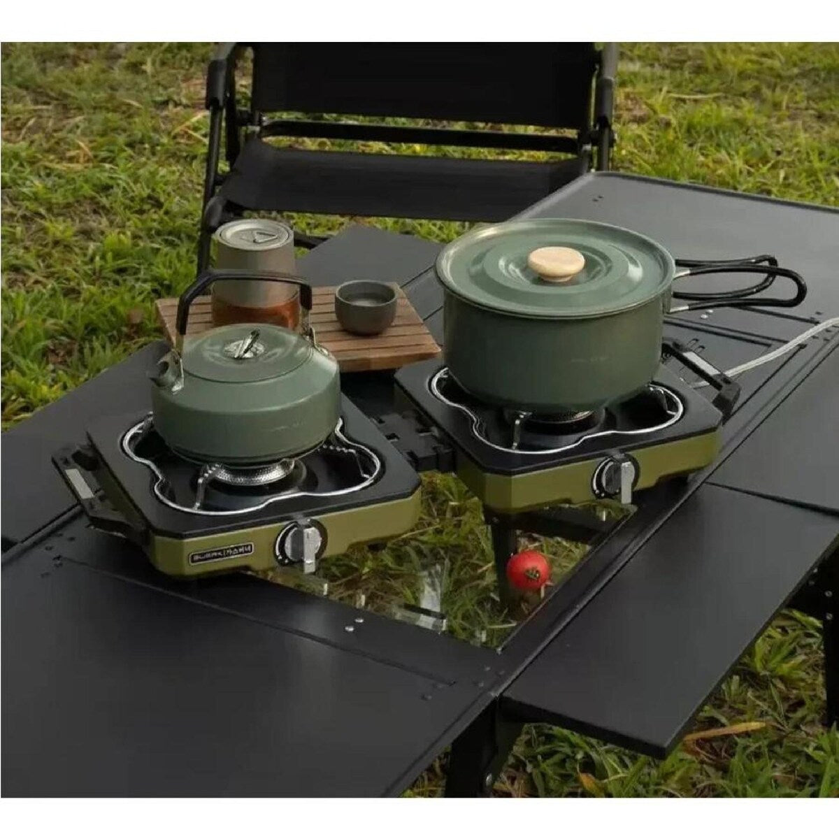 Folding Portable Double Burner LPG & Butane Camping Stove with Pipe