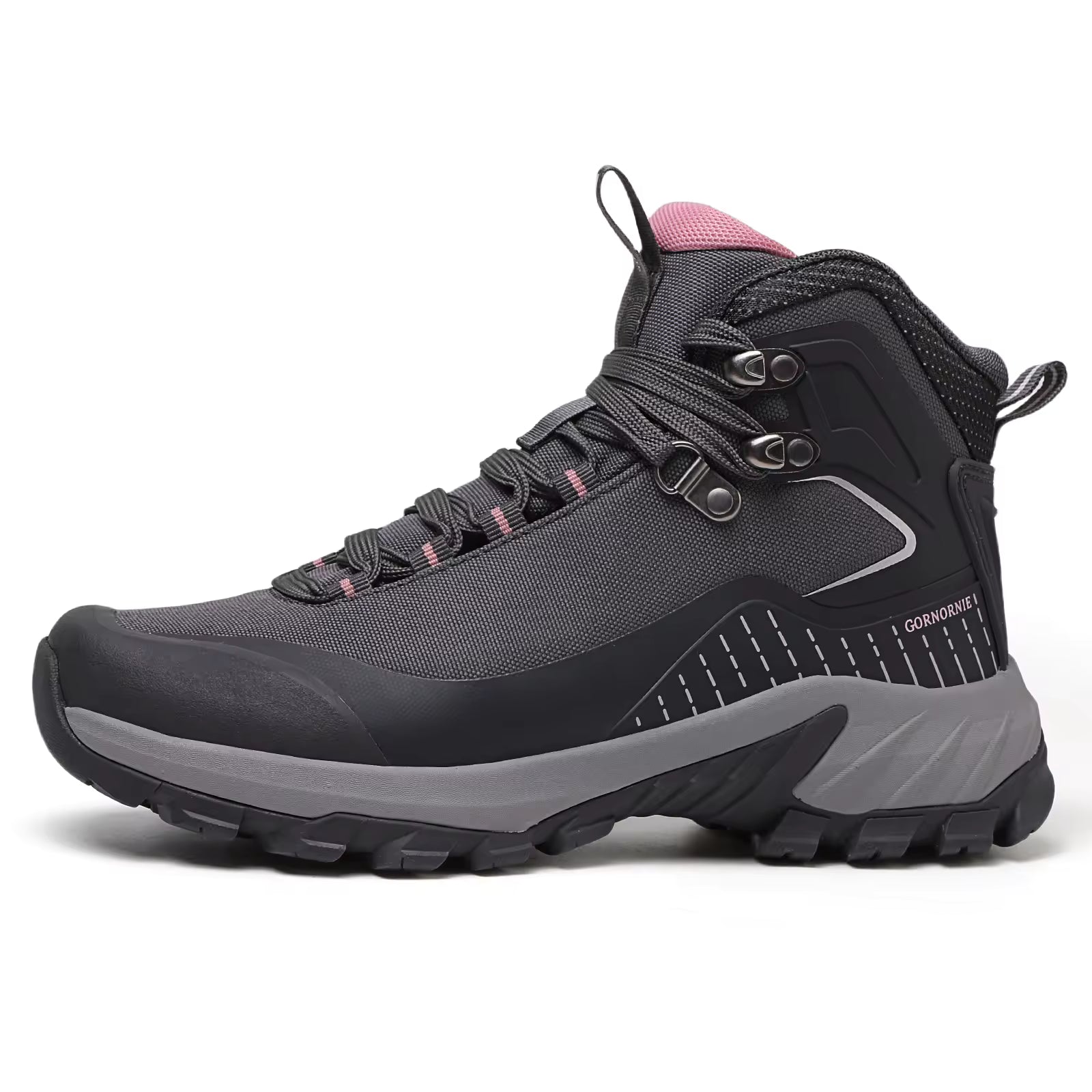 Gornornie High Ankle Hiking Boots (Dark Grey/Pink)