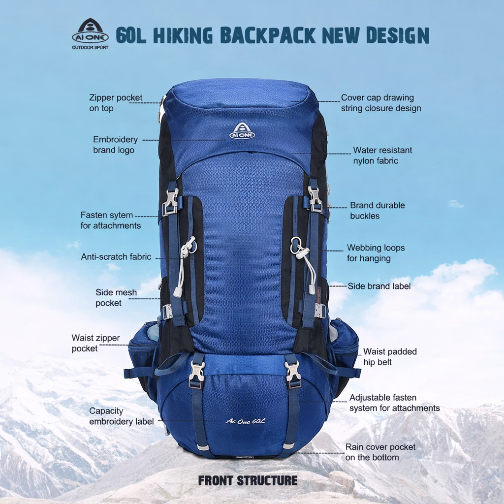 AIOne 60L Outdoor Hiking Rucksack (Navy)