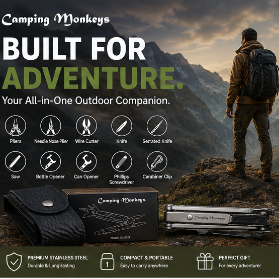 12-in-1 Stainless Steel Outdoor Multitool | Camping Monkeys