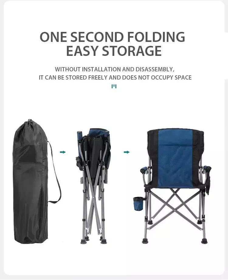 Portable Camping Chair With Side Pocket (Blue & Green)
