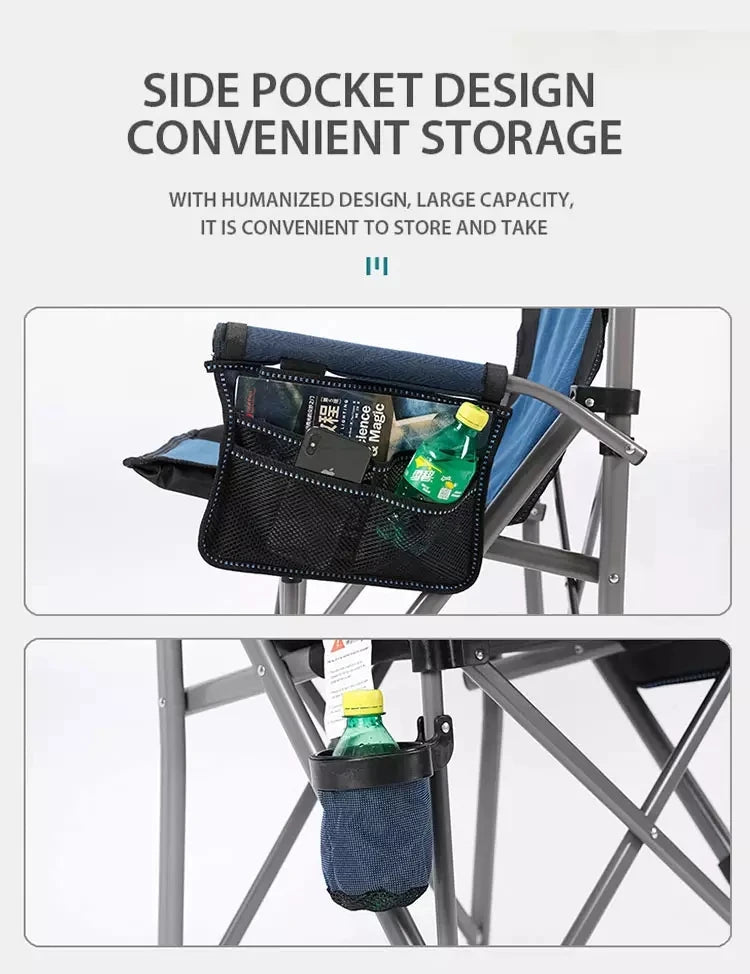 Portable Camping Chair With Side Pocket (Blue & Green)