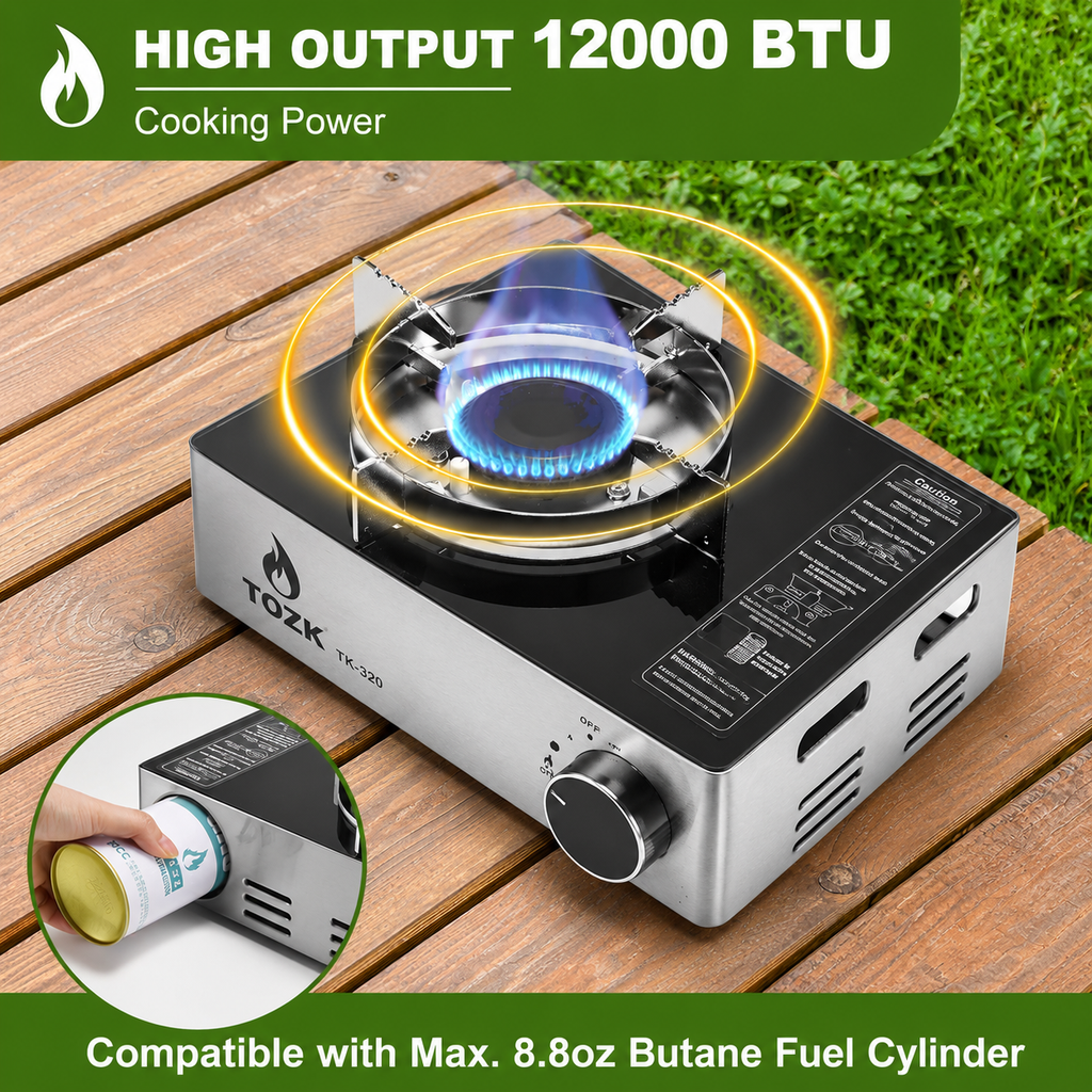 12000 BTU Portable LPG & Butane Camping Stove with Carry Case