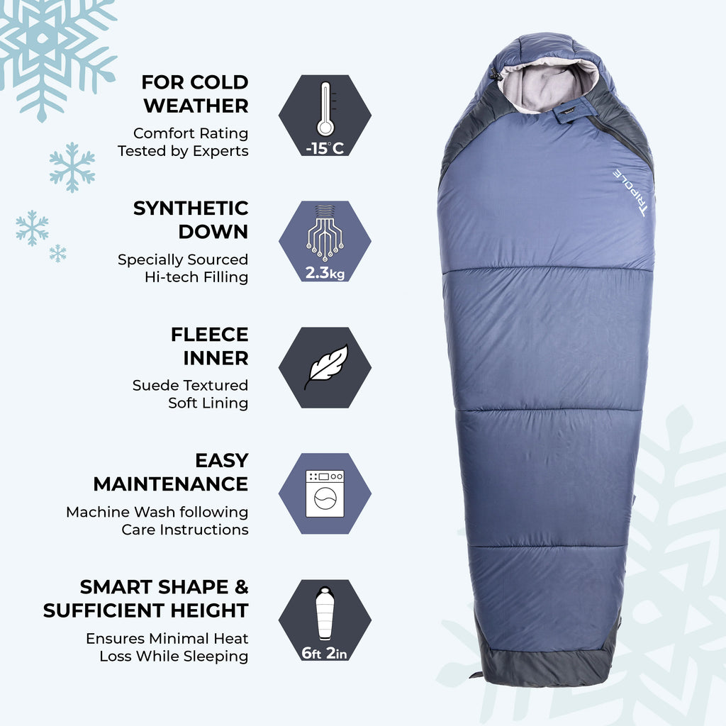 Tripole Zanskar Army Sleeping Bag | Mummy Shape | Water Repellent - rockcraft