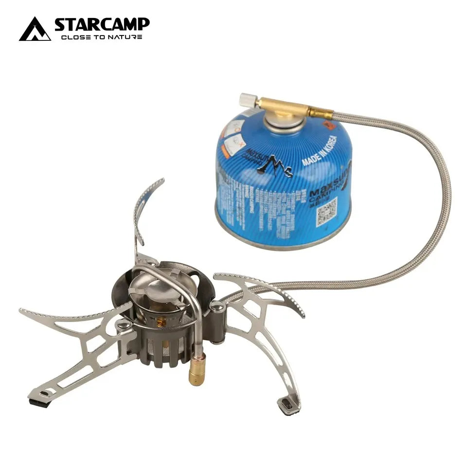 Starcamp camping stove with a blue gas canister on a white background