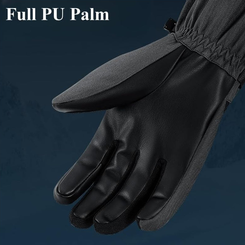 Black glove with full PU palm on a dark blue background