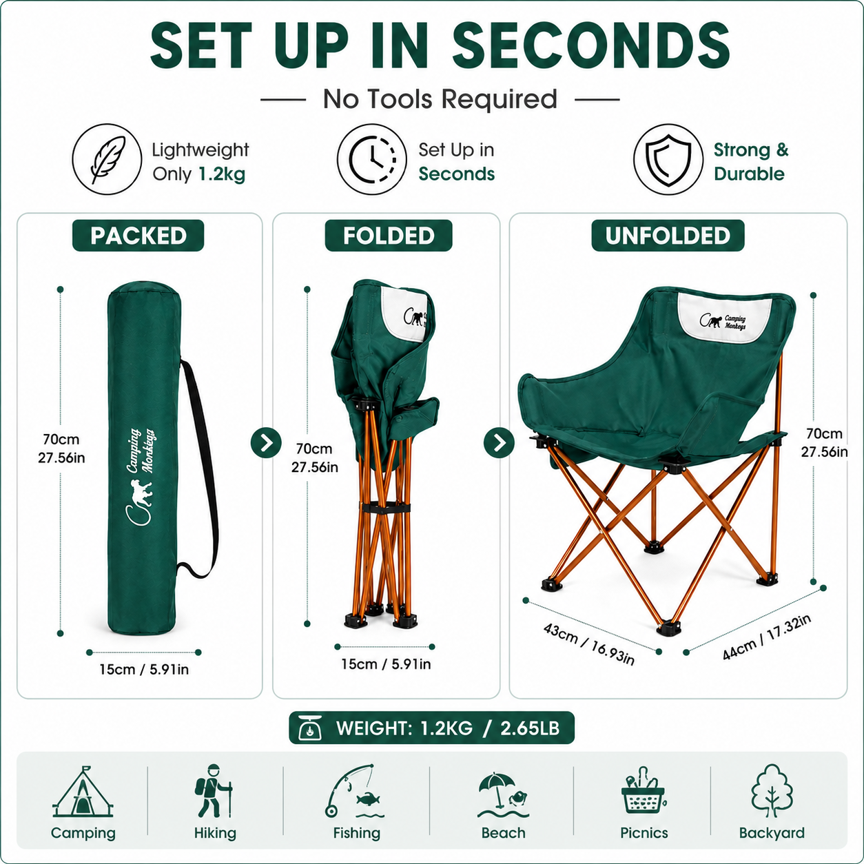 Camping Monkey Portable Moon Chair – Aluminum Folding Camping Chair