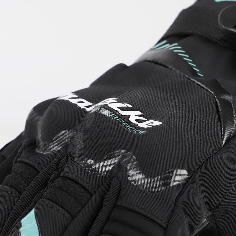 Black glove with brand logo on a light gray background