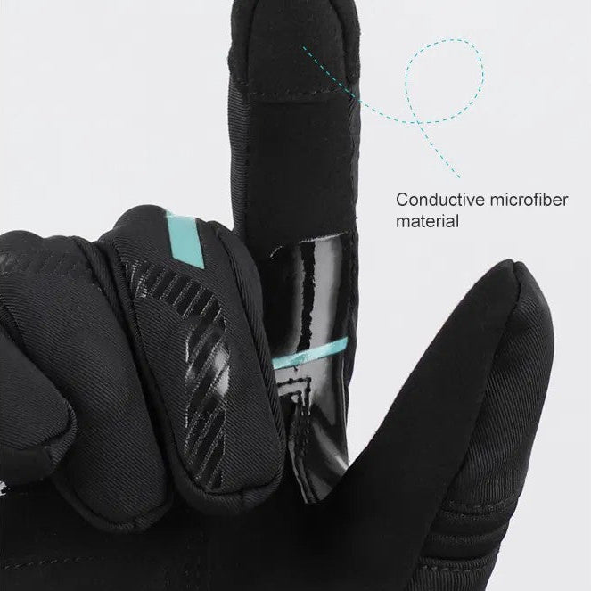 Black glove with conductive microfiber material on a white background