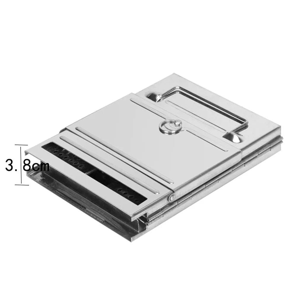 Metallic rectangular object with a textured surface on a white background