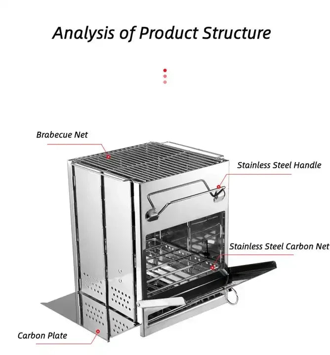 Diagram of a stainless steel barbecue grill with labeled parts on a white background