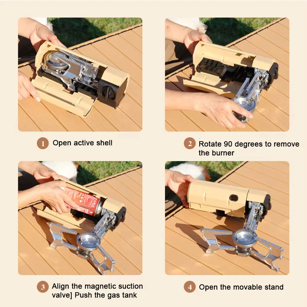 Step-by-step guide on how to assemble a portable gas stove.